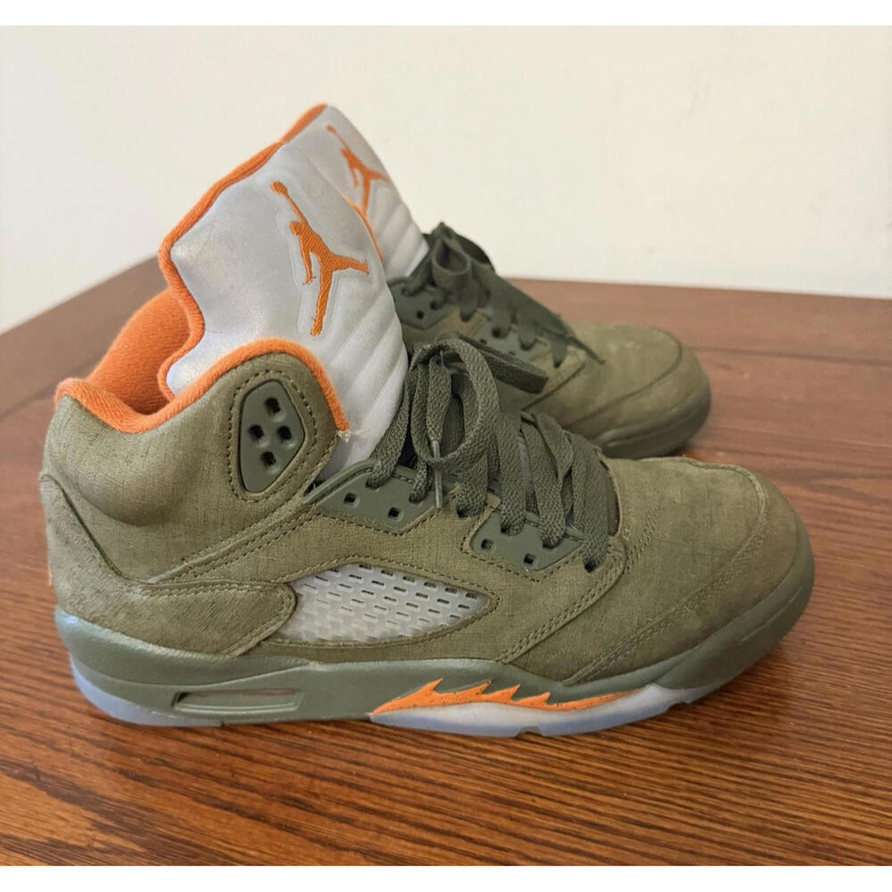 Nike Air Jordan 5 Retro Sneakers Youth Size 6Y Olive Green Orange #440888-308